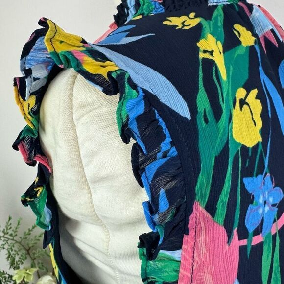 J. CREW factory blouse | Floral mockneck tank top | size 4 | navy | sleeveless - Picture 5 of 10